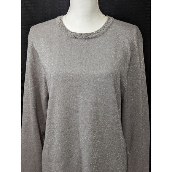 NWOT! PASSPORTS WOMAN! SHIMMERY SILVER GRAY BEADED, SEQUINNED SWEATER! SZ 1X - Picture 3 of 9